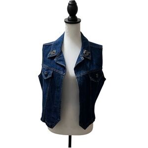 Watch L.A. Jean Open Front Sleeveless Vest with emblems, Size L